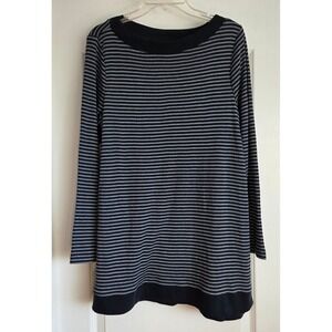 J. Jill Perfect Pima Striped Long Sleeve Boat‎ Neck Tunic Sz L Nautical Coastal
